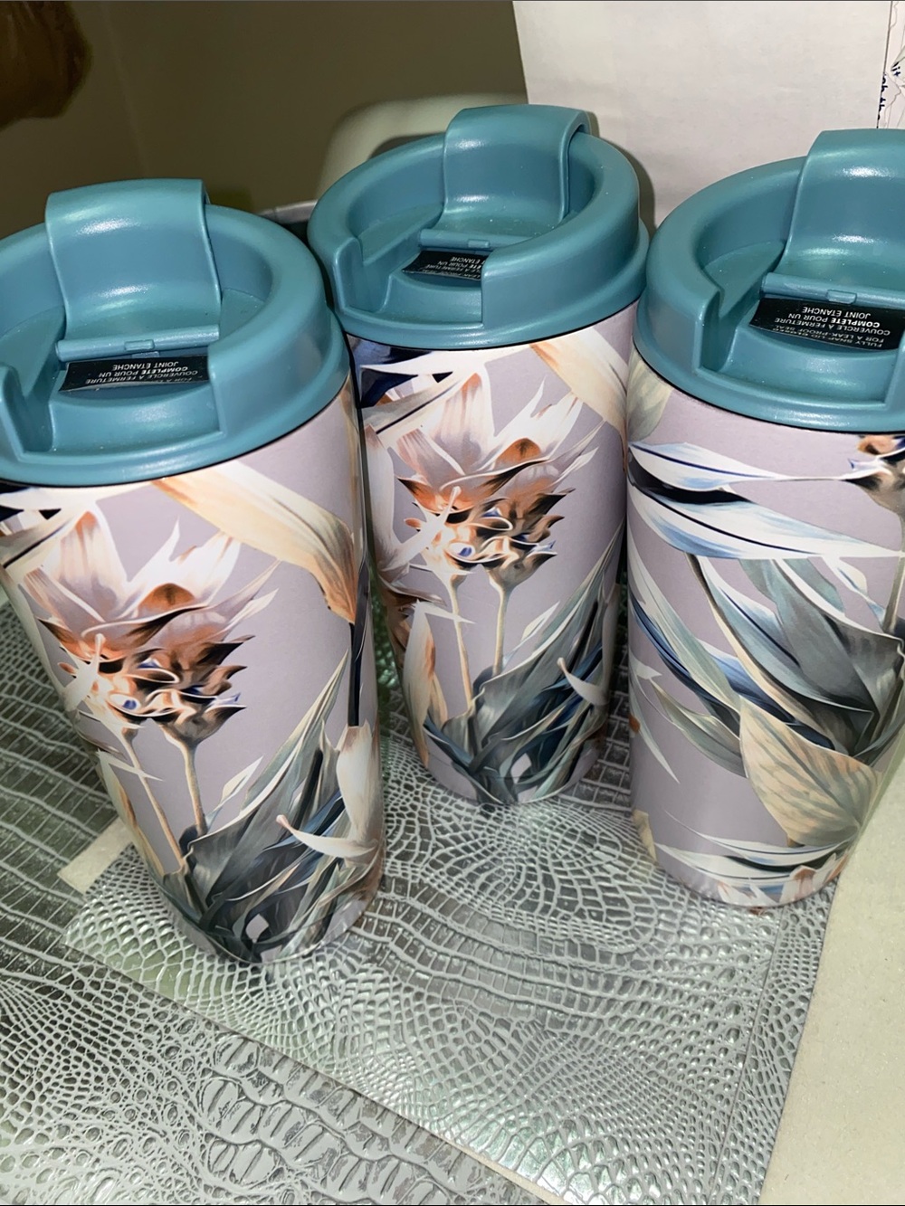 3 set bundle Floral Travel Tumbler Trio with Teal Lids